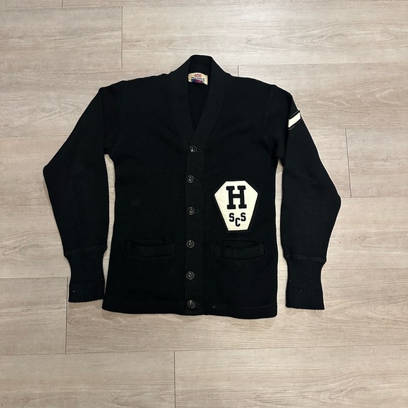 Vintage 40s 50s Campus Virgin Wool Letterman Varsity Cardigan Sweater - Picture 1 of 4